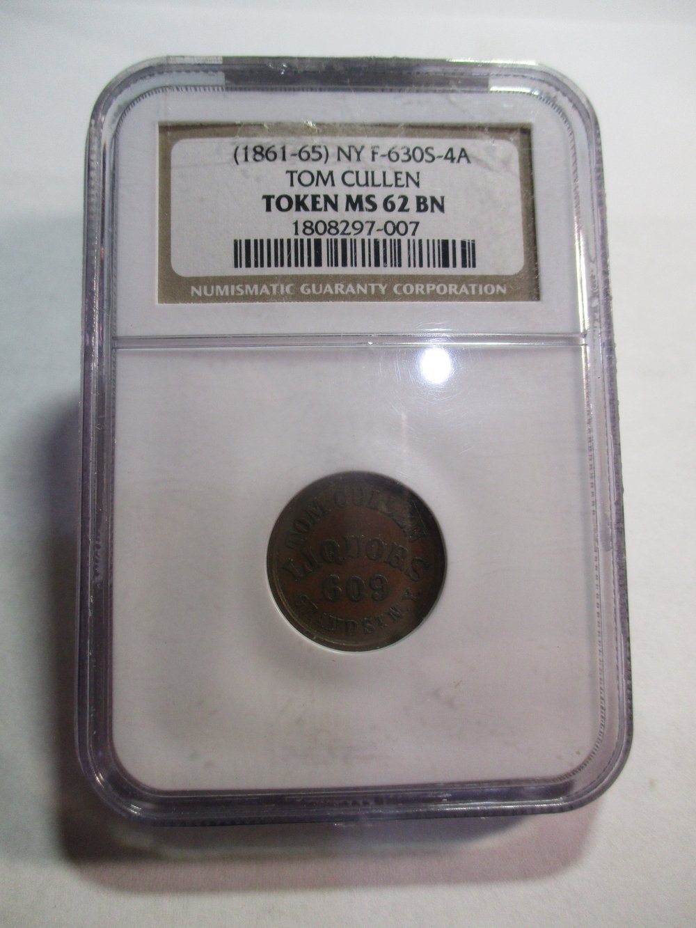#166-CIVIL WAR SALE: MS62 NGC SLABBED TOM CULLEN CIVIL WAR TOKEN