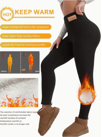 Image 2 of Women's High-Waisted Winter Warm Yoga Leggings with Tummy Control & Pockets