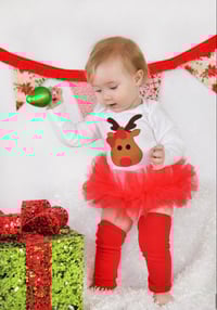 Image 2 of Reindeer Tutu Bodysuit Leotard Girl’s Tulle Red Christmas Dress  Party Set