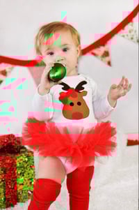 Image 1 of Reindeer Tutu Bodysuit Leotard Girl’s Tulle Red Christmas Dress  Party Set