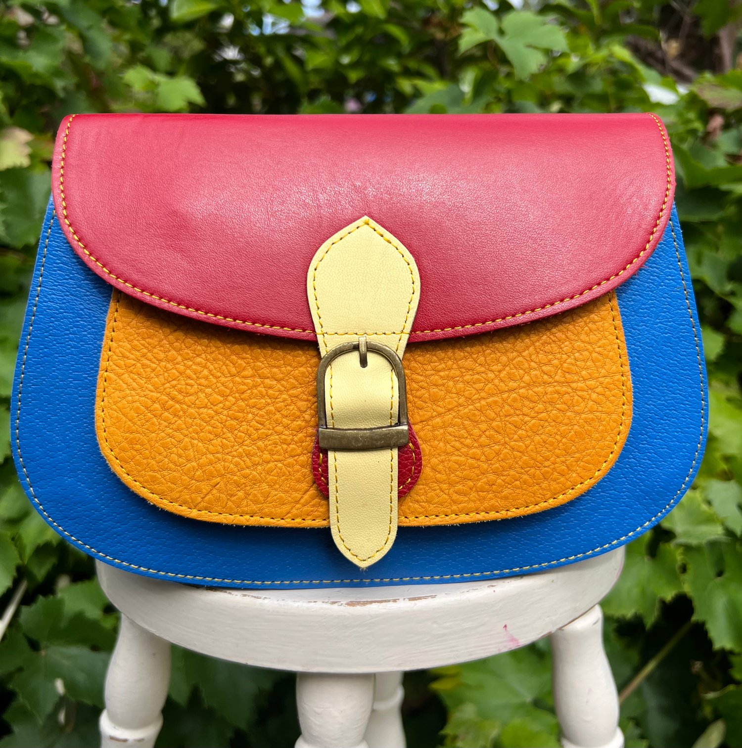 Image of Harlequin Collection - Medium Recycled Leather Saddle #48A4