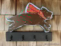 Leaping Winter Chocolate Lab Folk Art Hook Rack
