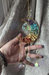 Image 2 of Seven Chakras Crystal Suncatcher, Moon Decor