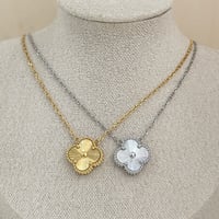 Image 1 of Gold & Silver Clover Necklace 17–19 inch 43–48 cmLucky Charm Unisex Stainless Steel Jewelry Gift