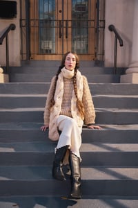 Image 1 of Arnprior Cable Ribbed Reversible Scarf of Merino Bulky Wool (shown  in  Ivory + more colours)