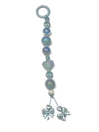 Image 2 of 1PC. BLUE HEART AND BOWS ACRYLIC/RESIN HAND MADE KEY RING LANYARD/PURSE SWAG/CELL  SWAG