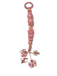 Image 2 of 1PC. PEACH BOWS AND BEAR ACRYLIC/RESIN HAND MADE KEY RING LANYARD/PURSE SWAG/CELL  SWAG