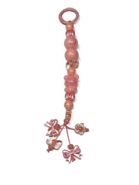Image 3 of 1PC. PEACH BOWS AND BEAR ACRYLIC/RESIN HAND MADE KEY RING LANYARD/PURSE SWAG/CELL  SWAG