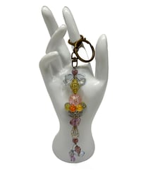 Image 4 of 1 PC. ANTIQUE BRONZE/GOLD TONE ACCENTED  PASTEL BEADED  ACRYLIC/RESIN HAND MADE KEY RING /PURSE SWAG