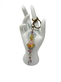 Image 1 of 1 PC. ANTIQUE BRONZE/GOLD TONE ACCENTED  PASTEL BEADED  ACRYLIC/RESIN HAND MADE KEY RING /PURSE SWAG