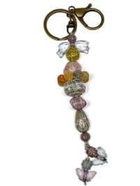 Image 5 of 1 PC. ANTIQUE BRONZE/GOLD TONE ACCENTED  PASTEL BEADED  ACRYLIC/RESIN HAND MADE KEY RING /PURSE SWAG
