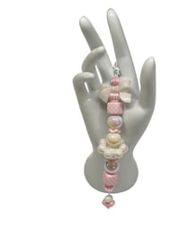 Image 2 of 1PC.  PINK /WHITE CHECK BEADS/WHITE BOW ACRYLIC/RESIN BEAD/HAND MADE KEY RING /PURSE SWAG/CELL  SWAG
