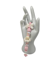 Image 3 of 1PC.  PINK /WHITE CHECK BEADS/WHITE BOW ACRYLIC/RESIN BEAD/HAND MADE KEY RING /PURSE SWAG/CELL  SWAG