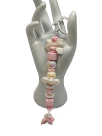 Image 4 of 1PC.  PINK /WHITE CHECK BEADS/WHITE BOW ACRYLIC/RESIN BEAD/HAND MADE KEY RING /PURSE SWAG/CELL  SWAG