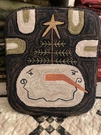 Image 1 of Snowman Tree Primitive Punch Needle Decorative Folk Art Mat/Mini Rug~~