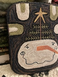 Image 3 of Snowman Tree Primitive Punch Needle Decorative Folk Art Mat/Mini Rug~~