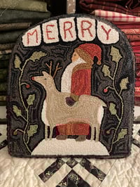Image 1 of Merry Primitive Punch Needle Decorative Folk Art Mat/Mini Rug~~