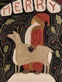 Image 2 of Merry Primitive Punch Needle Decorative Folk Art Mat/Mini Rug~~