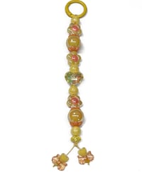 Image 1 of 1PC. YELLOW HEARTS/ORANGE BOWS ACRYLIC/RESIN HAND MADE KEY RING LANYARD/PURSE SWAG/CELL  SWAG