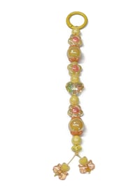 Image 3 of 1PC. YELLOW HEARTS/ORANGE BOWS ACRYLIC/RESIN HAND MADE KEY RING LANYARD/PURSE SWAG/CELL  SWAG