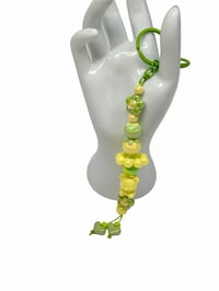 Image 2 of 1PC. YELLOW BEAR/LIME HEART BEADED ACRYLIC/RESIN HAND MADE KEY RING /PURSE SWAG/CELL  SWAG