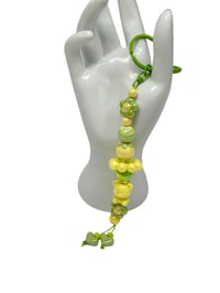 Image 1 of 1PC. YELLOW BEAR/LIME HEART BEADED ACRYLIC/RESIN HAND MADE KEY RING /PURSE SWAG/CELL  SWAG