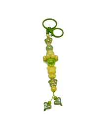 Image 3 of 1PC. YELLOW BEAR/LIME HEART BEADED ACRYLIC/RESIN HAND MADE KEY RING /PURSE SWAG/CELL  SWAG