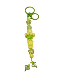 Image 4 of 1PC. YELLOW BEAR/LIME HEART BEADED ACRYLIC/RESIN HAND MADE KEY RING /PURSE SWAG/CELL  SWAG
