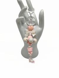 Image 2 of 1PC. PINK BEAR & HEART BEADED ACRYLIC/RESIN HAND MADE KEY RING /PURSE SWAG/CELL  SWAG