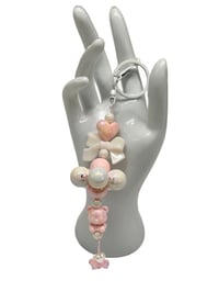 Image 1 of 1PC. PINK BEAR & HEART BEADED ACRYLIC/RESIN HAND MADE KEY RING /PURSE SWAG/CELL  SWAG