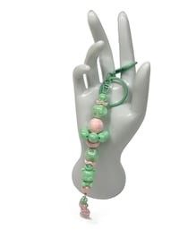 Image 2 of 1PC. PINK &MINT BEAR  BEADED ACRYLIC/RESIN HAND MADE KEY RING /PURSE SWAG/CELL  SWAG