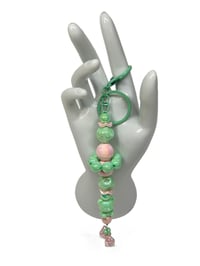 Image 1 of 1PC. PINK &MINT BEAR  BEADED ACRYLIC/RESIN HAND MADE KEY RING /PURSE SWAG/CELL  SWAG