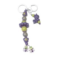 Image 1 of 1PC. PURPLE UNICORN & FLOWER BEAD ACRYLIC/RESIN HAND MADE KEY RING /PURSE SWAG/CELL  SWAG