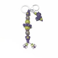 Image 2 of 1PC. PURPLE UNICORN & FLOWER BEAD ACRYLIC/RESIN HAND MADE KEY RING /PURSE SWAG/CELL  SWAG