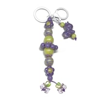 Image 3 of 1PC. PURPLE UNICORN & FLOWER BEAD ACRYLIC/RESIN HAND MADE KEY RING /PURSE SWAG/CELL  SWAG