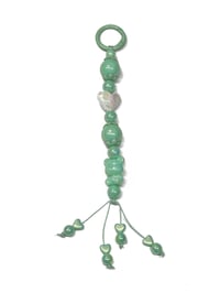 Image 1 of 1PC. WHITE HEART/GREEN BEAR ACRYLIC/RESIN HAND MADE KEY RING LANYARD/PURSE SWAG/CELL  SWAG