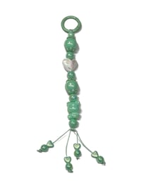 Image 2 of 1PC. WHITE HEART/GREEN BEAR ACRYLIC/RESIN HAND MADE KEY RING LANYARD/PURSE SWAG/CELL  SWAG
