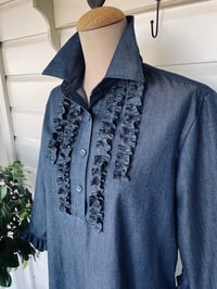 Image 1 of Dark Chambray Tunic Dress with Frills