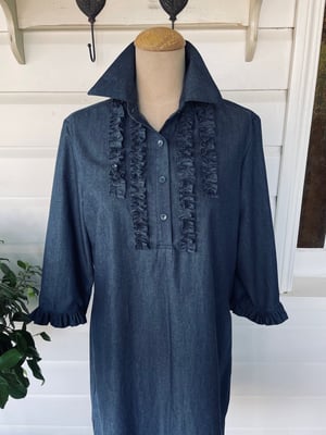 Image of Dark Chambray Tunic Dress with Frills