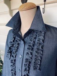 Image 3 of Dark Chambray Tunic Dress with Frills