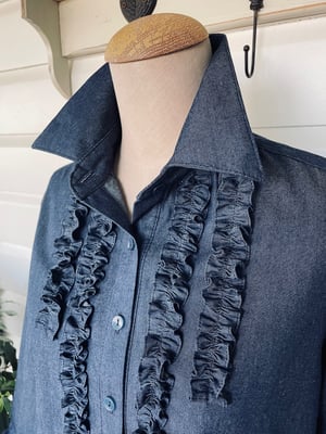 Image of Dark Chambray Tunic Dress with Frills