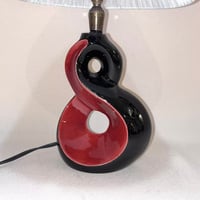 Image 3 of Lampe de chevet rétro en céramique rouge et noir 1950s 1960s