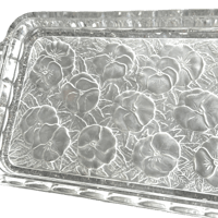 Image 8 of Plat Art Déco en verre moulé dépoli vintage 1935 rectangulaire - Vallerysthal 1930 - Fleurs