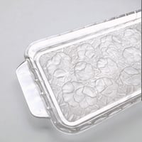 Image 6 of Plat Art Déco en verre moulé dépoli vintage 1935 rectangulaire - Vallerysthal 1930 - Fleurs