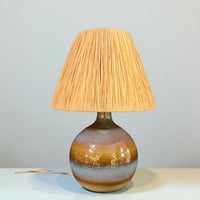 Image 1 of Lampe en céramique grès bleu vintage signé Jean-Marie Delahaye (JM), 1980  Abat-jour corde