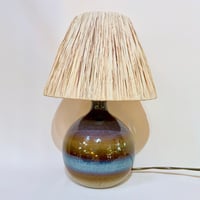 Image 4 of Lampe en céramique grès bleu vintage signé Jean-Marie Delahaye (JM), 1980  Abat-jour corde