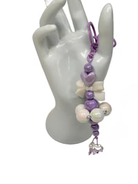 Image 4 of  1PC. PURPLE HEART BEADED  ACRYLIC/RESIN HAND MADE KEY RING /PURSE SWAG/CELL  SWAG