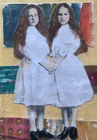 Image 3 of Twin series original mixed media art on canvas vintage girls