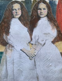Image 1 of Twin series original mixed media art on canvas vintage girls