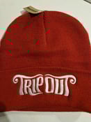 Image of Text Logo Beanie red , white logo
